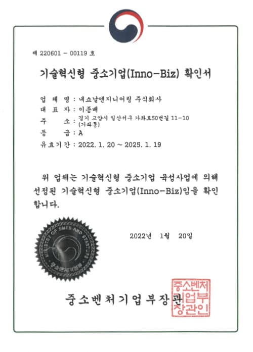 Certificate of INO-BIZ